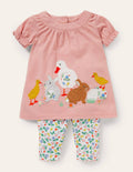 Appliqué Dress and Legging Set-Ivory Baby Chicks