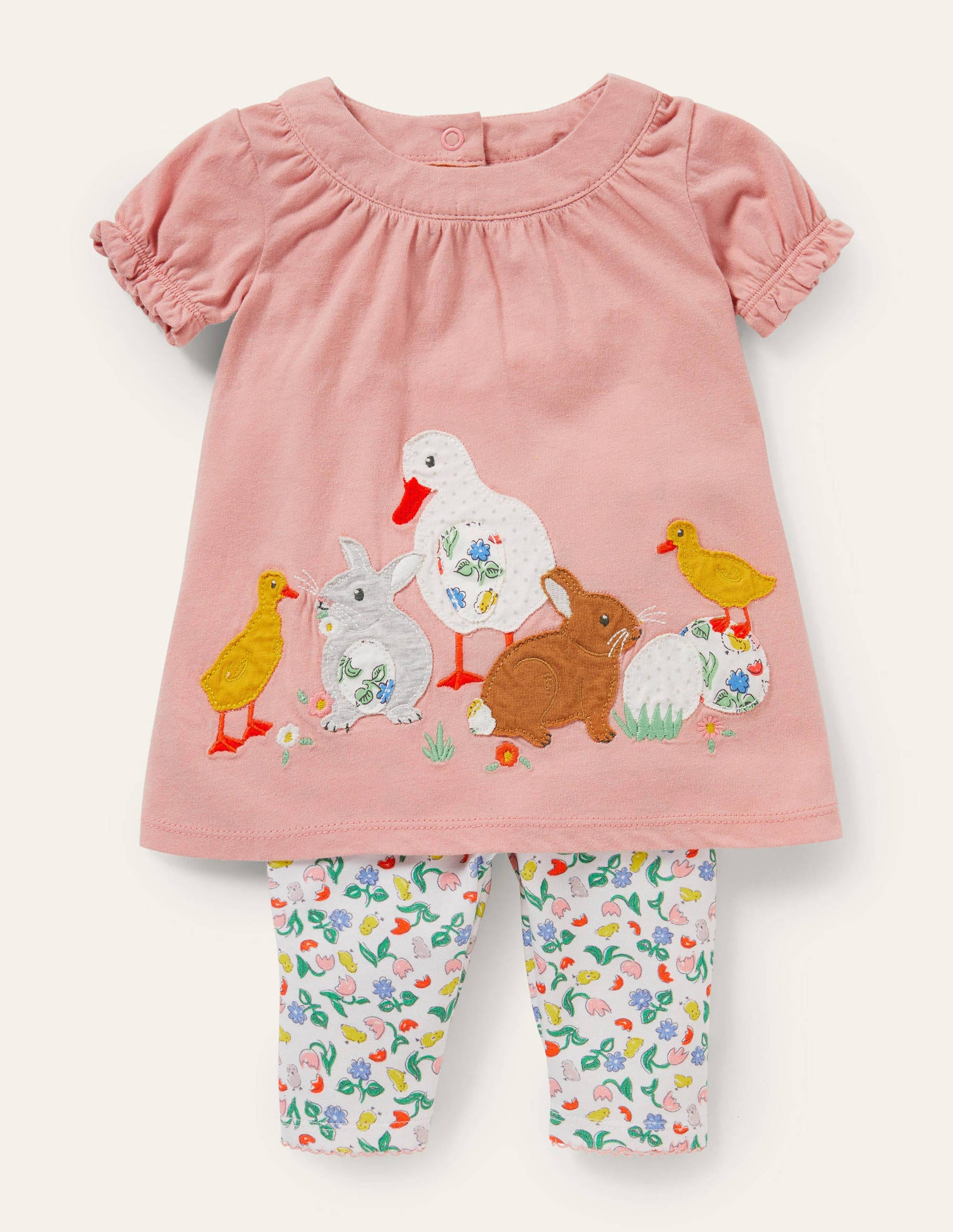 Appliqué Dress and Legging Set-Ivory Baby Chicks-1