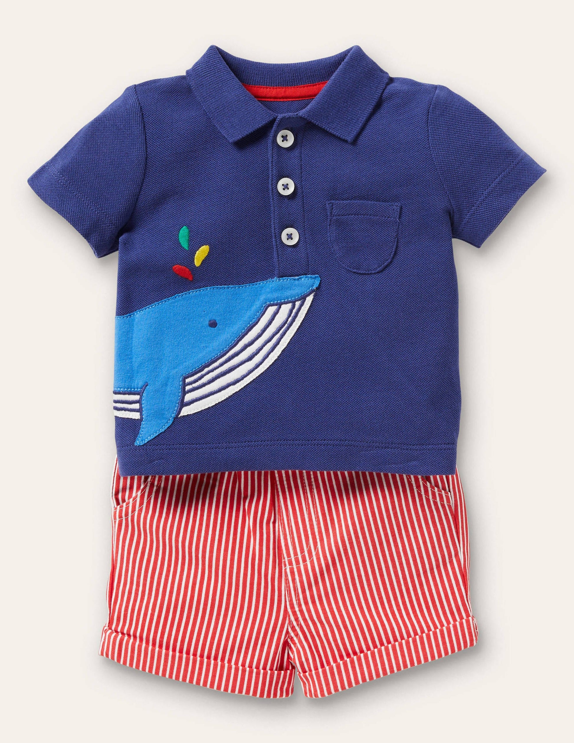 Spielset mit Poloshirt und Shorts-Segelblau, Wal-1