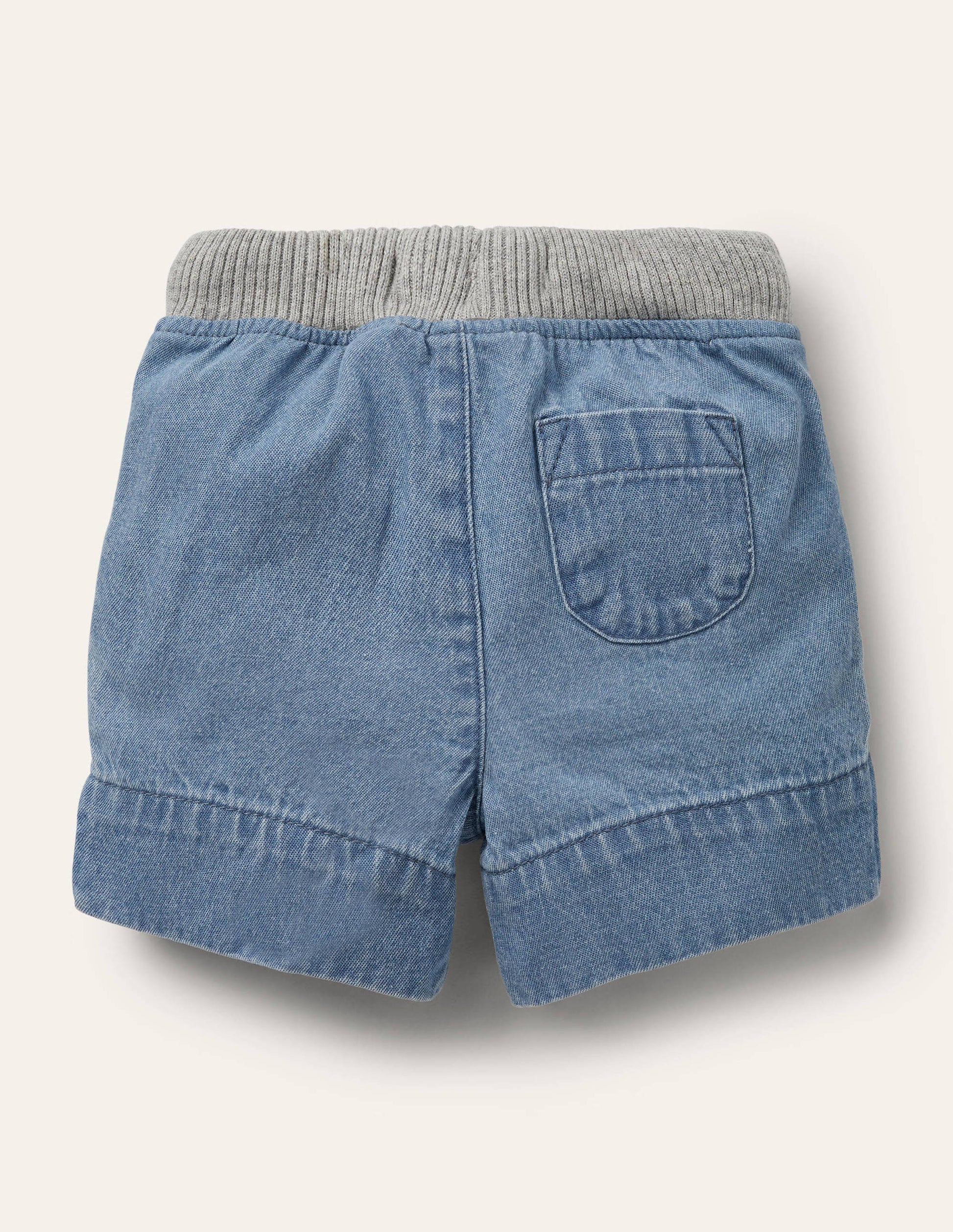 Rib Waist Woven Shorts-Mid Chambray-2
