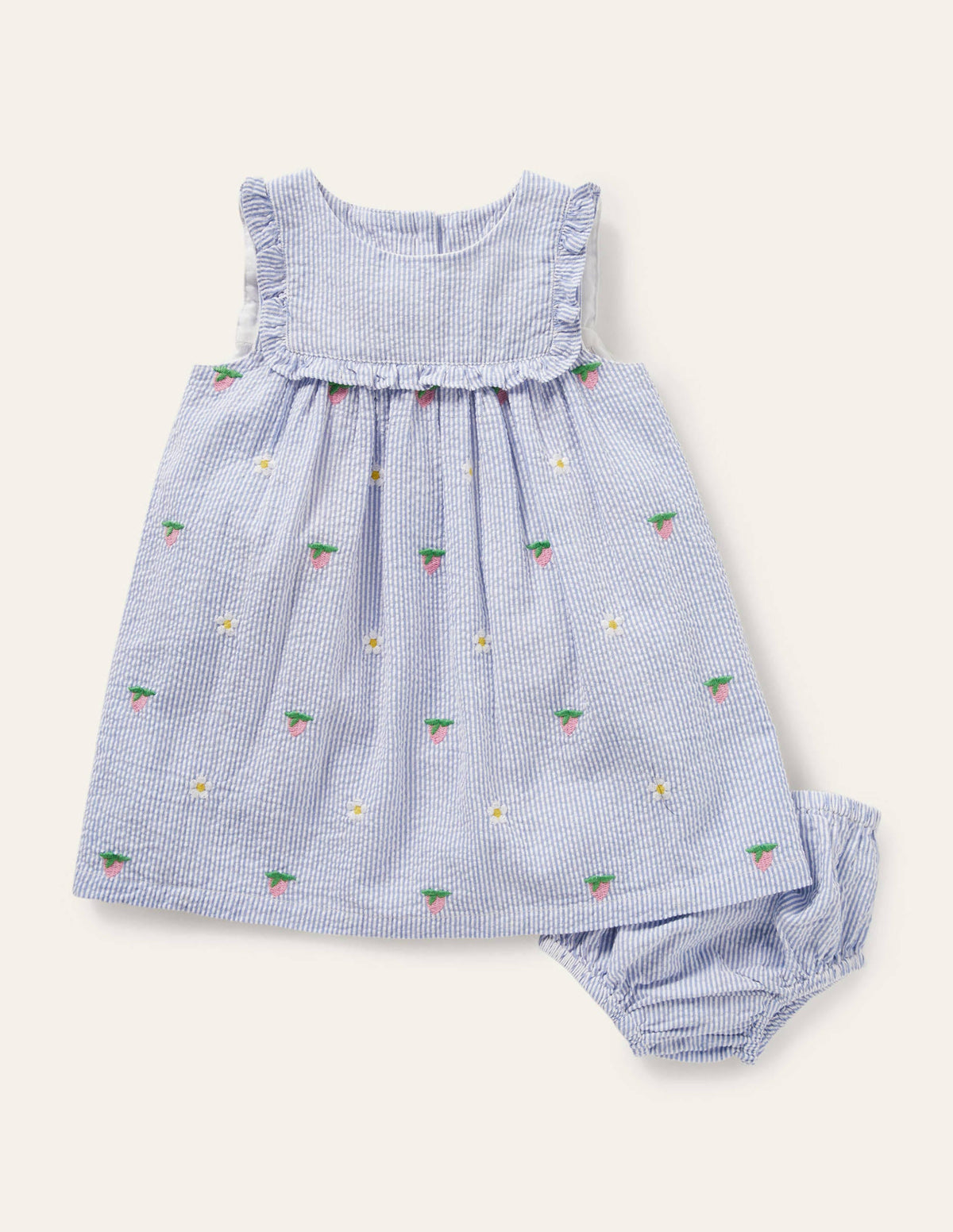 Gewebtes Schürzenkleid mit Stickerei-Bunt/Blau, Blumenmuster-1