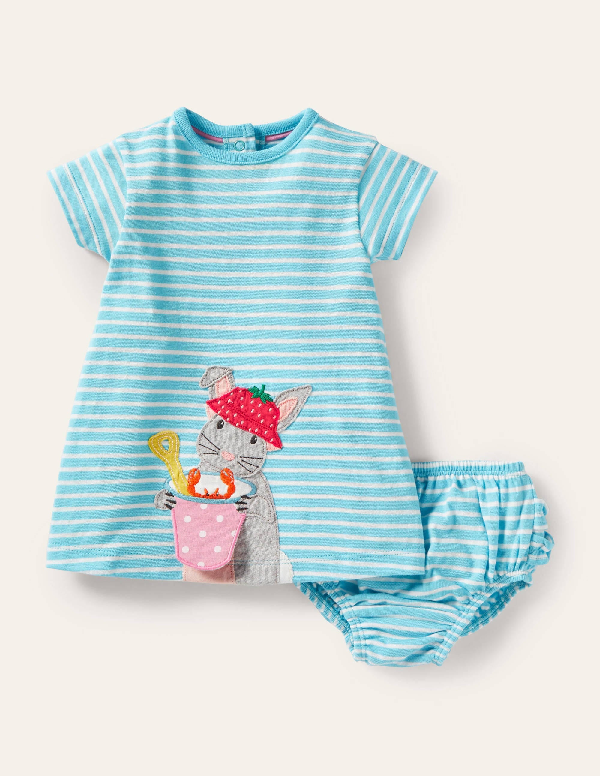 Jerseykleid mit Applikation-Wasserblau/Naturweiß, Häschen - Image 1