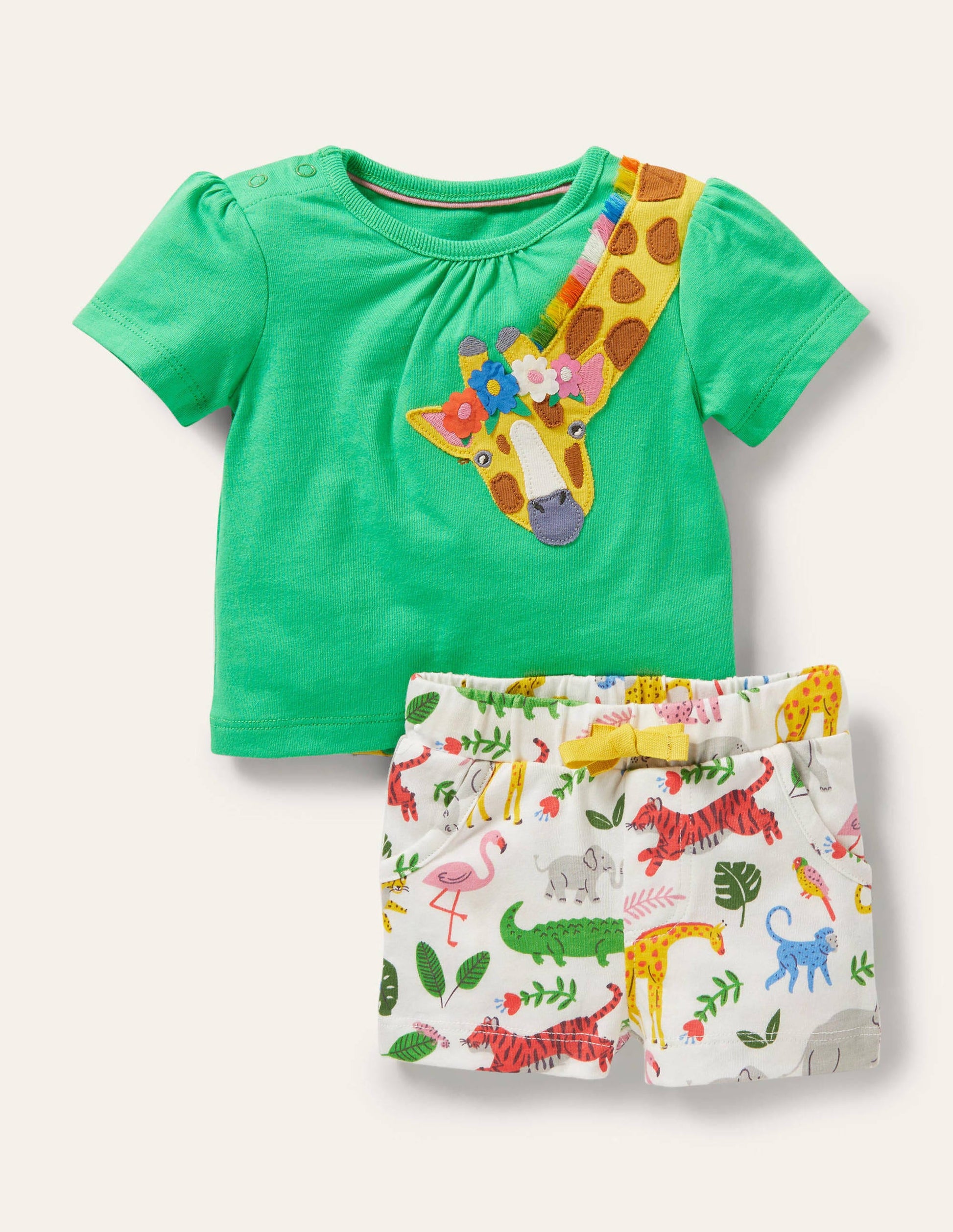 Appliqué Shorts Playset-Green Giraffe-1