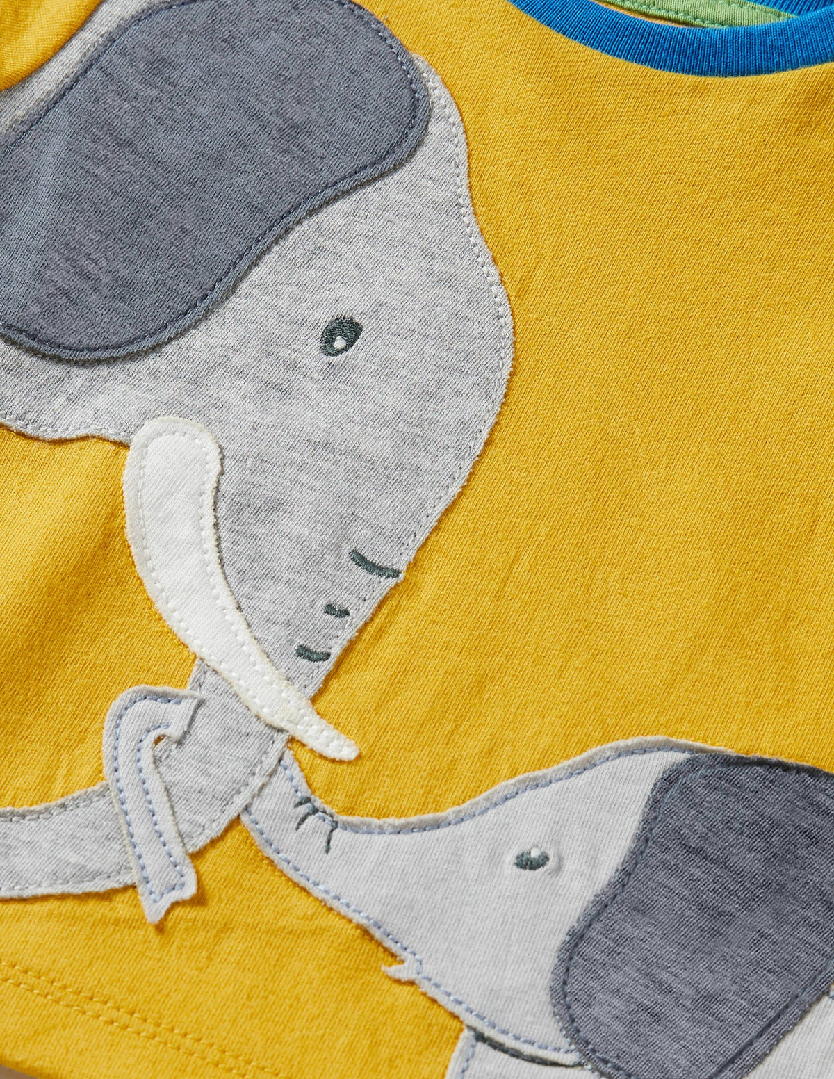 Appliqué T-shirt & Shorts Set-Daffodil Elephants - Image 3