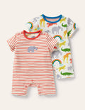 Jersey-Strampler im 2er-Pack-Naturweiß, Regenbogen/Dschungel