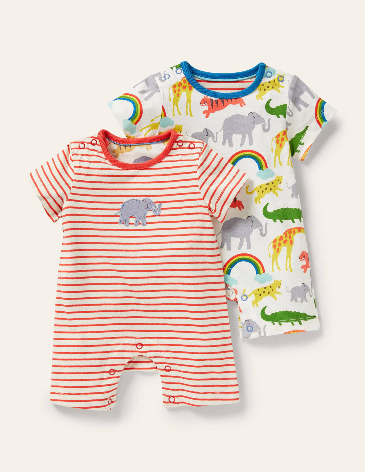 Jersey-Strampler im 2er-Pack-Naturweiß, Regenbogen/Dschungel - Image 1