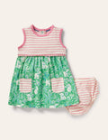 Robe sans manches en jersey-Palmiers et éléphants vert aloe vera
