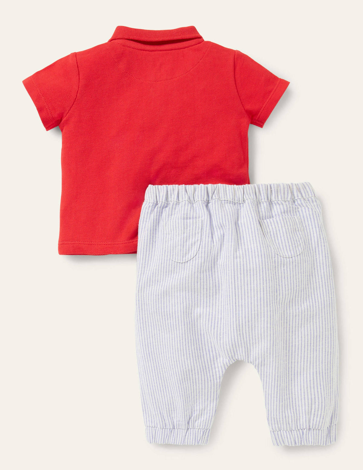 Piqué Polo and Trousers Set-Strawberry Tart Elephant-2