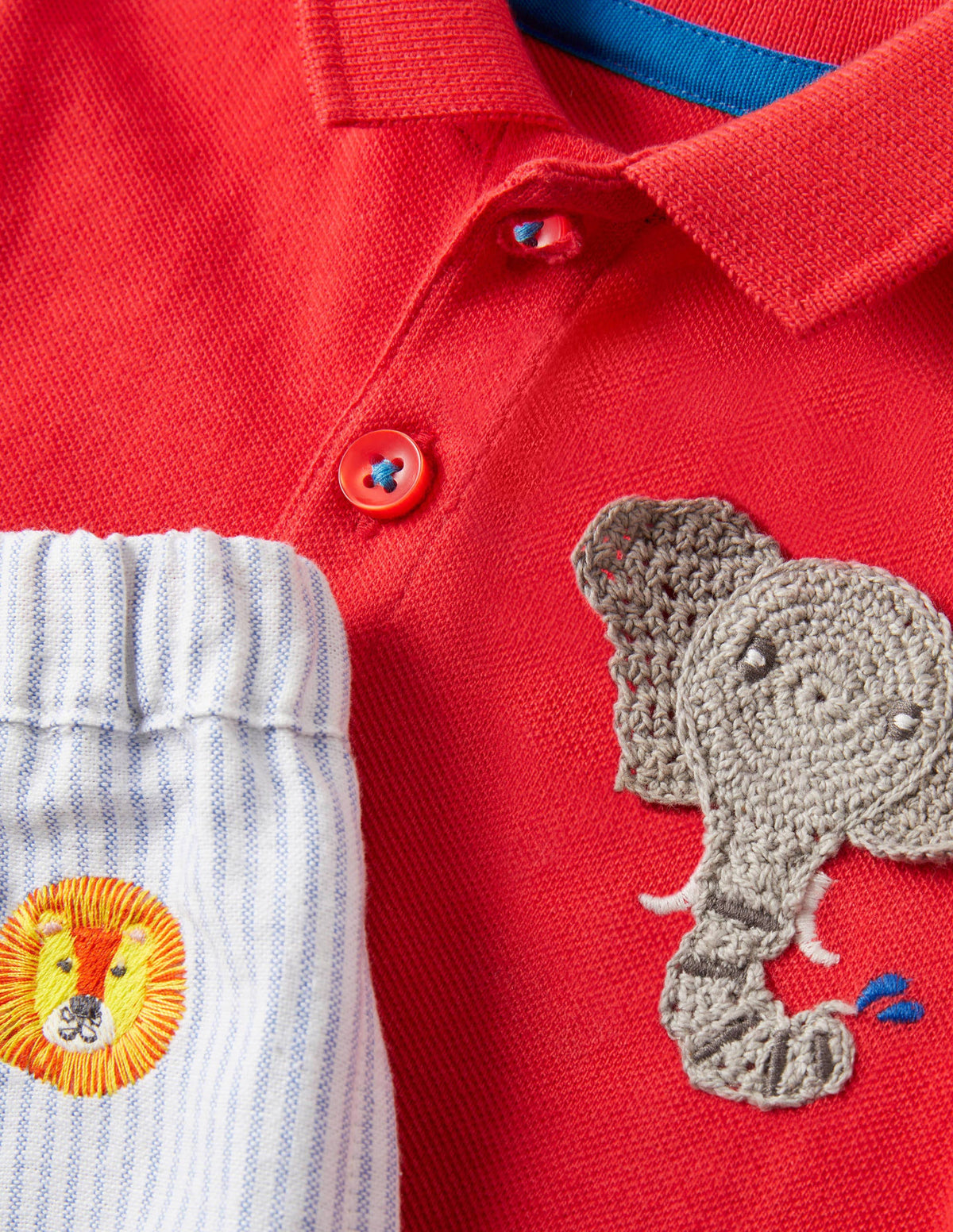 Piqué Polo and Trousers Set-Strawberry Tart Elephant-3