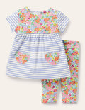 Ensemble avec robe florale en jersey-Lit de fleurs tropicales ivoire