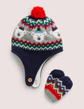 Ensemble bonnet et moufles pour bébé-Motif jacquard bleu marine