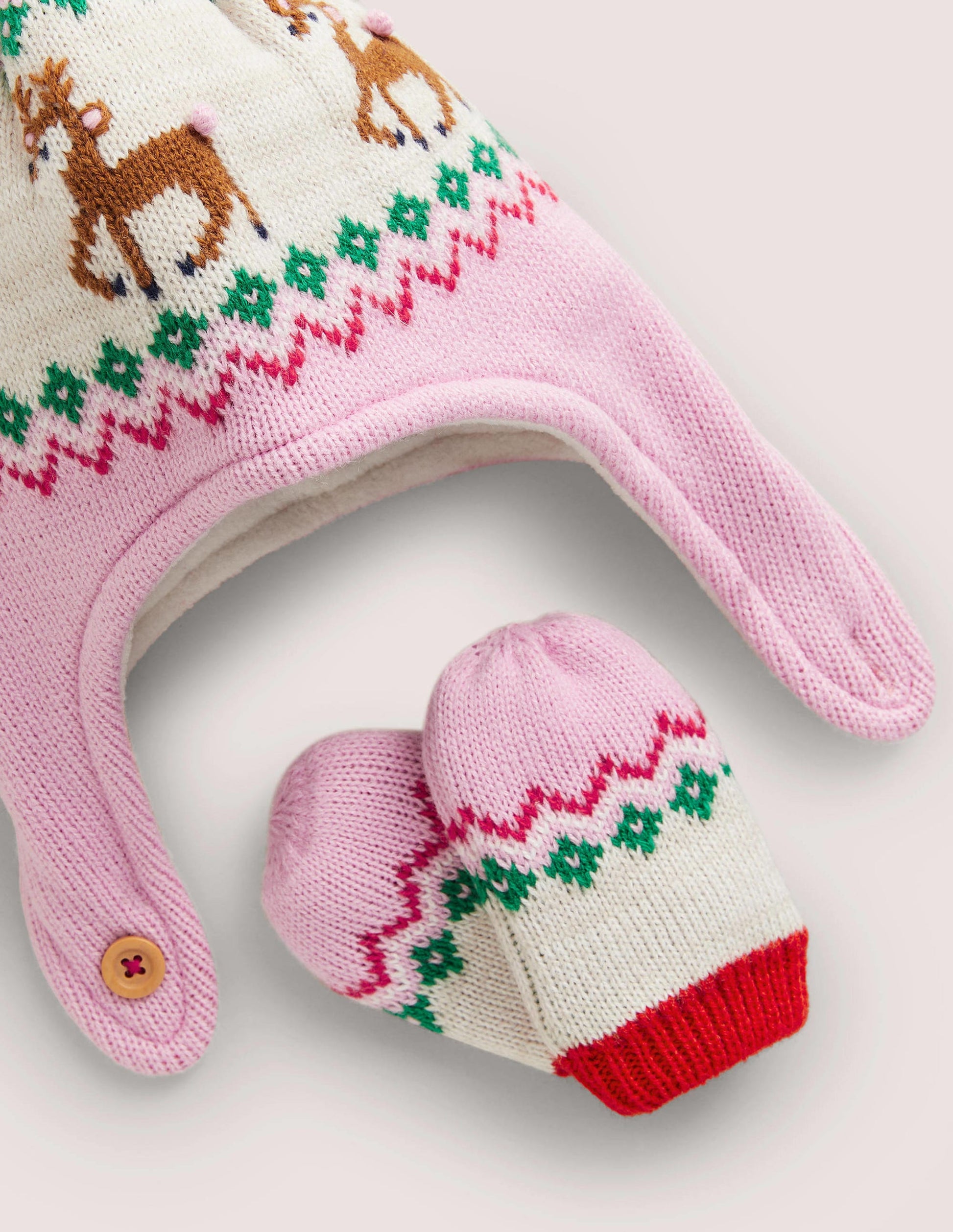 Originelles Set aus Mütze und Fäustlingen-Rosa, Fair-Isle-Muster-2