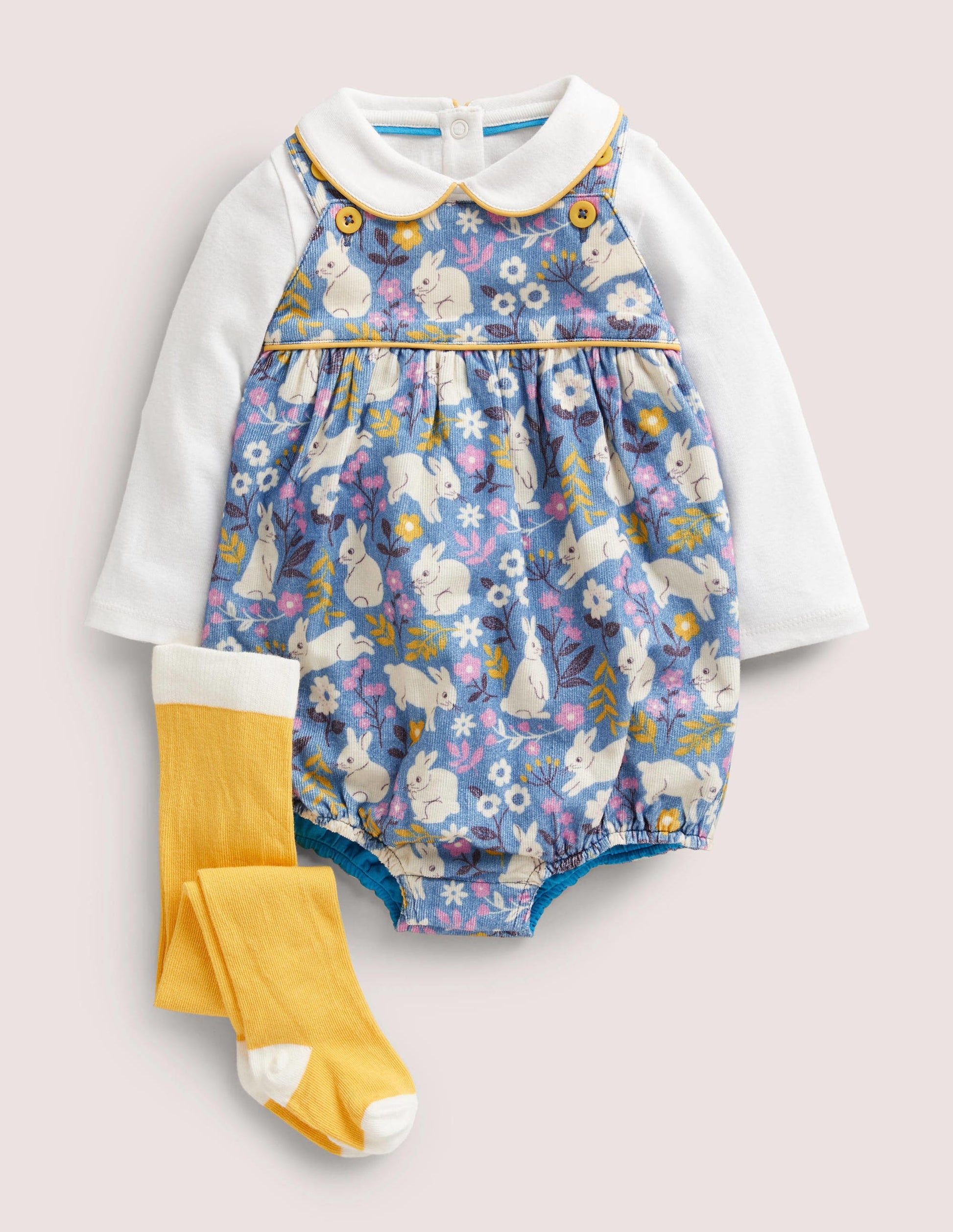 Ensemble 3 pièces avec barboteuse imprimée-Motif Bunny Field bleu-1