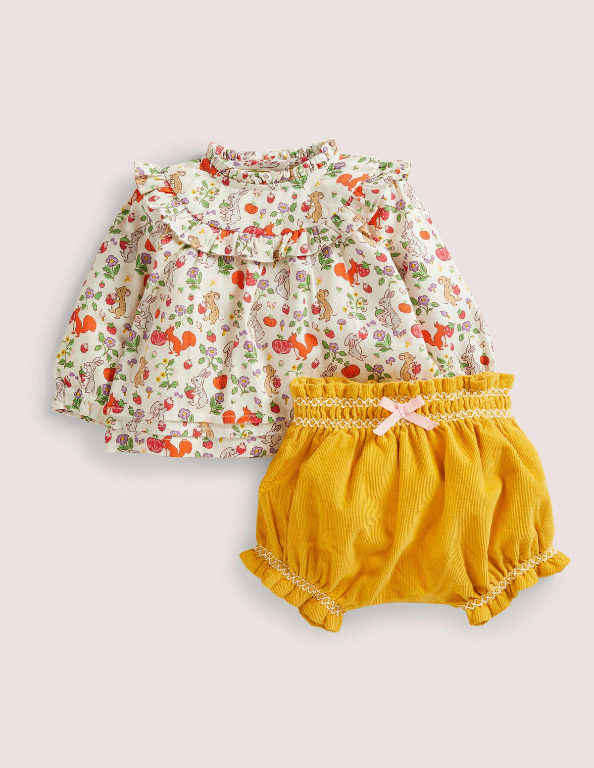 Gemustertes Oberteil mit Pumpshorts-Naturweiß, Waldfreunde - Image 1