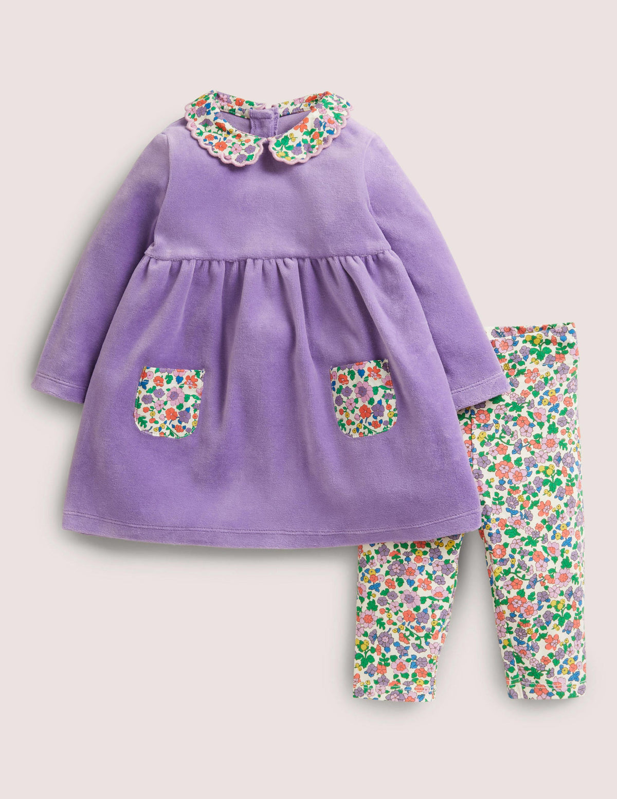 Velour Dress and Legging Set-Aster Purple Floral-1