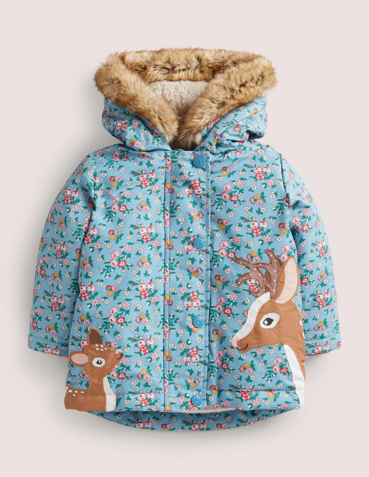 3-in-1 Coat-Dusty Blue Floral Deer - Image 1