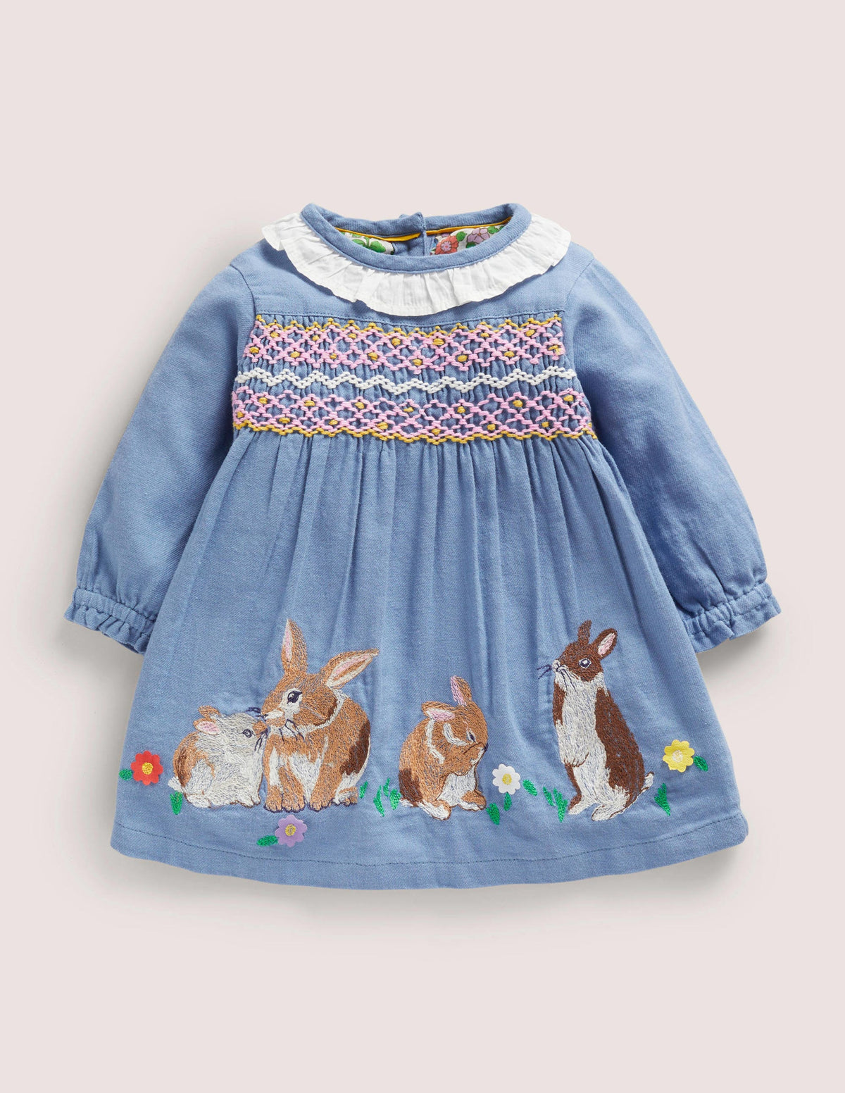 Nostalgisches Webkleid-Rivierablau, Häschen-1