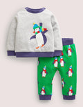 Sweatshirt-Set aus Jersey-Schottengrün, Pinguine