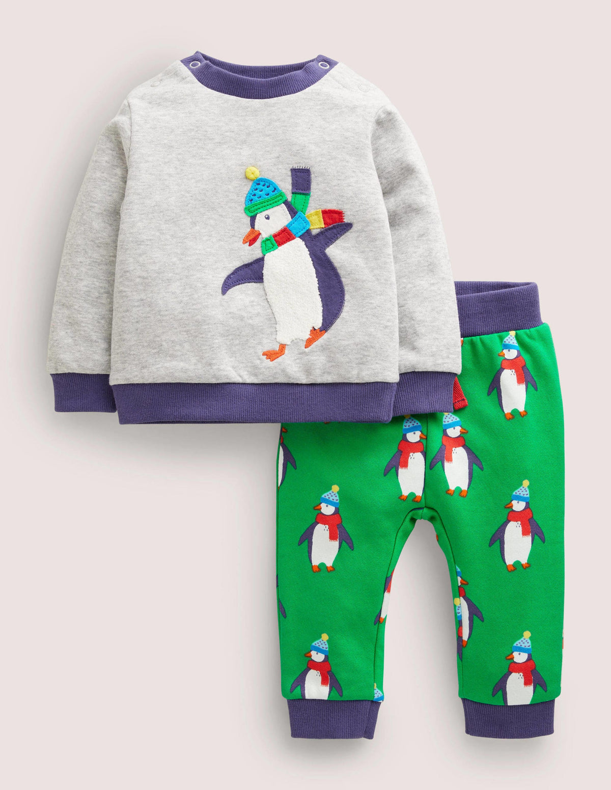 Sweatshirt-Set aus Jersey-Schottengrün, Pinguine-1