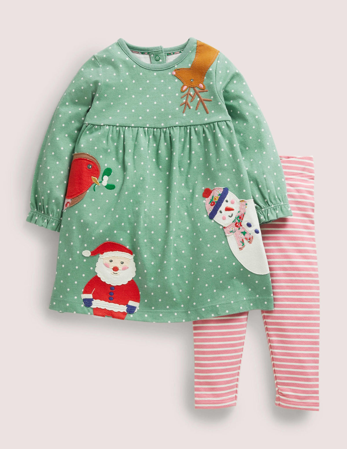 Set aus Applikationskleid und Leggings-Grün, Festliche Freunde-1
