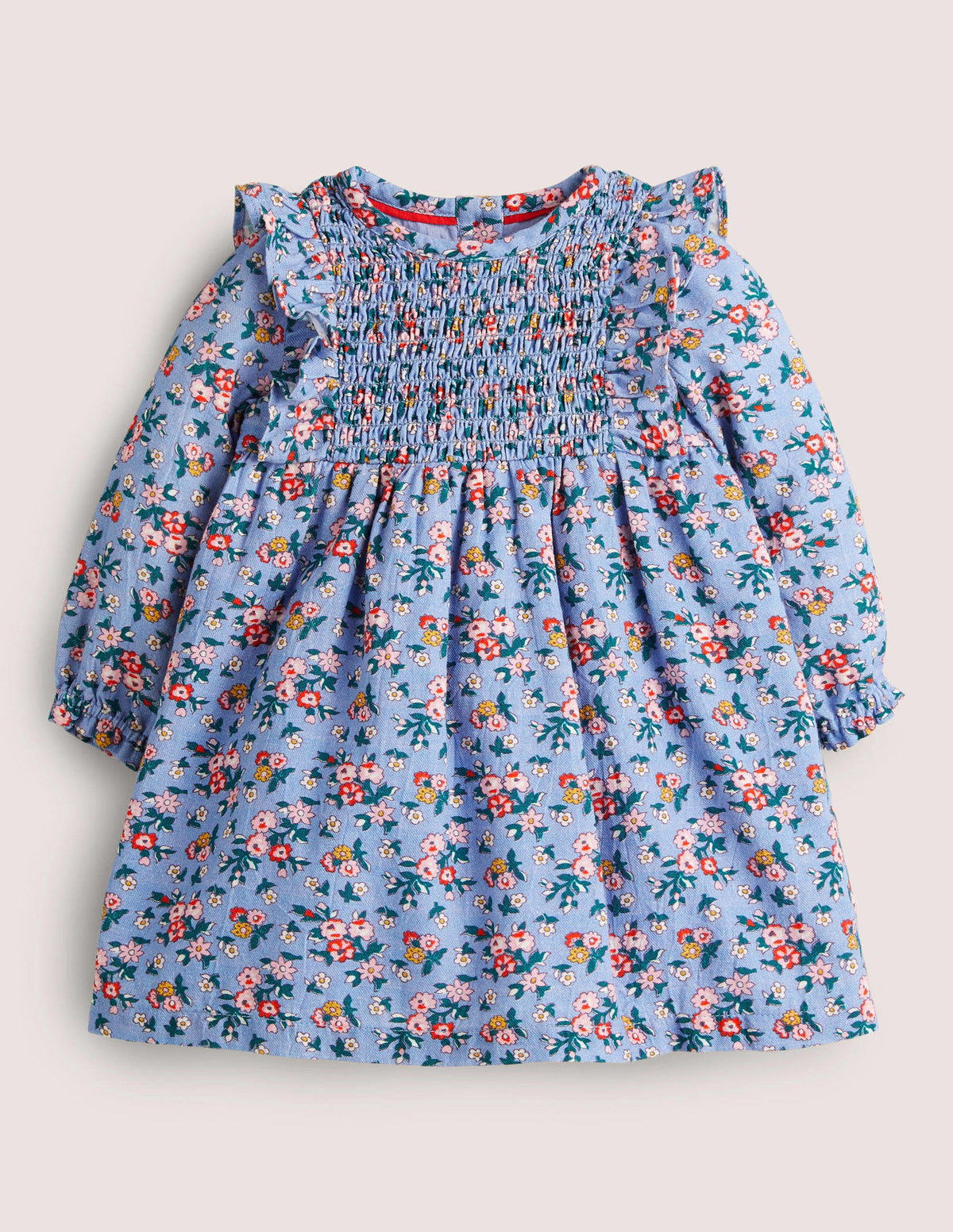 Robe tissée imprimée-Motif floral bleu ancien-1