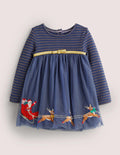 Partykleid aus Tüll-Schuluniform-Navy, Weihnachtsmotiv
