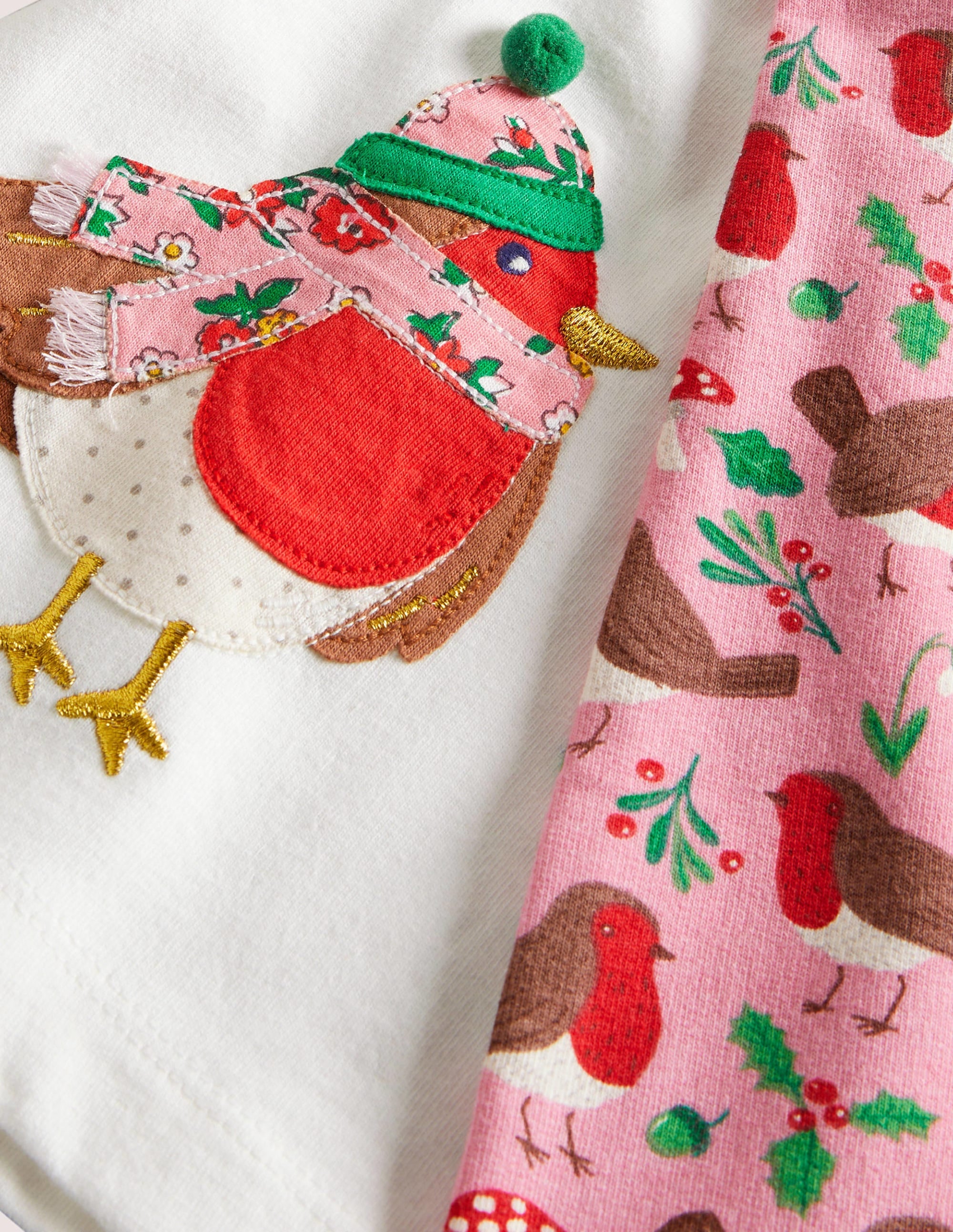 Appliqué Top & Leggings Set-Boto Pink Robins - Image 3