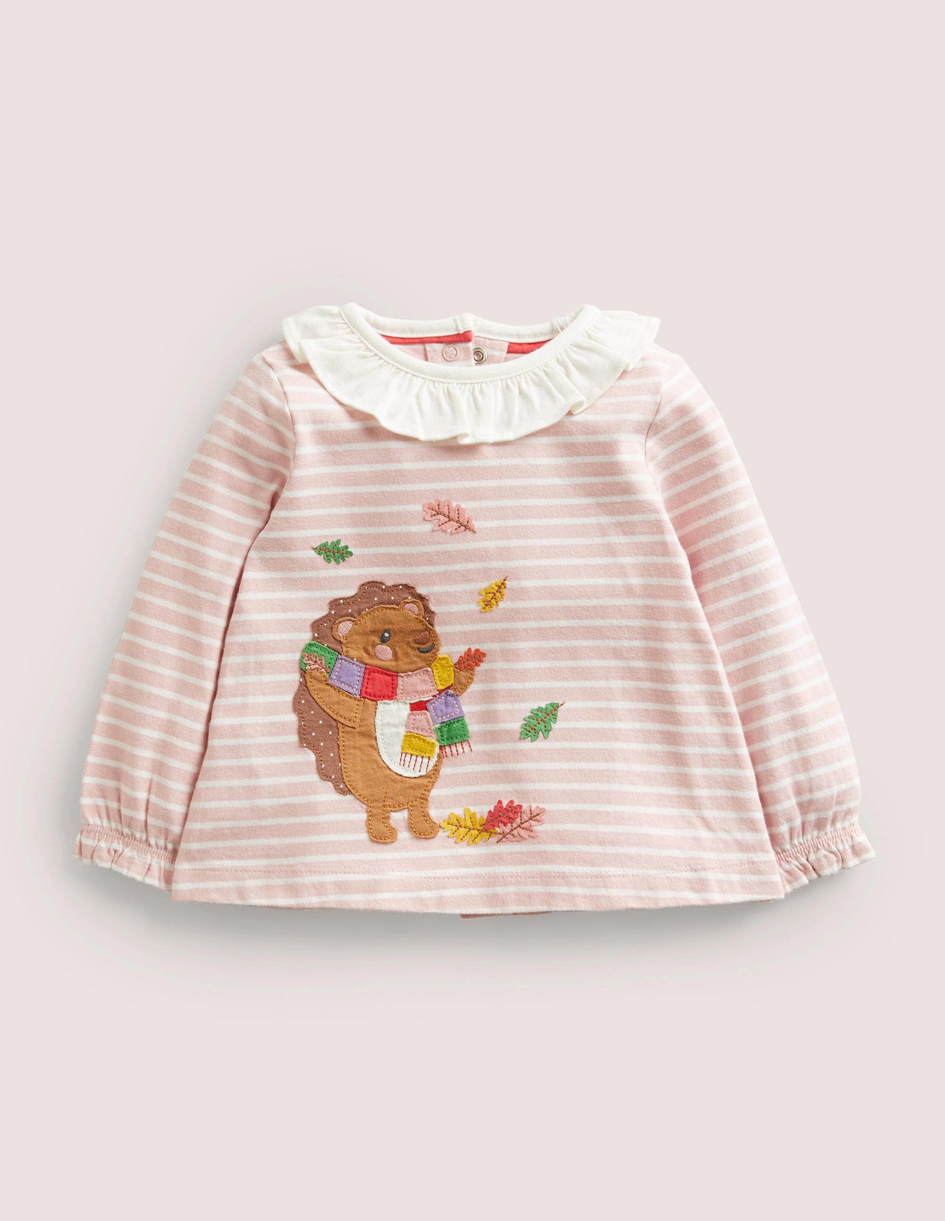 T-Shirt mit Applikationsmotiv-Delfinrosa/Naturweiß, Igel-1