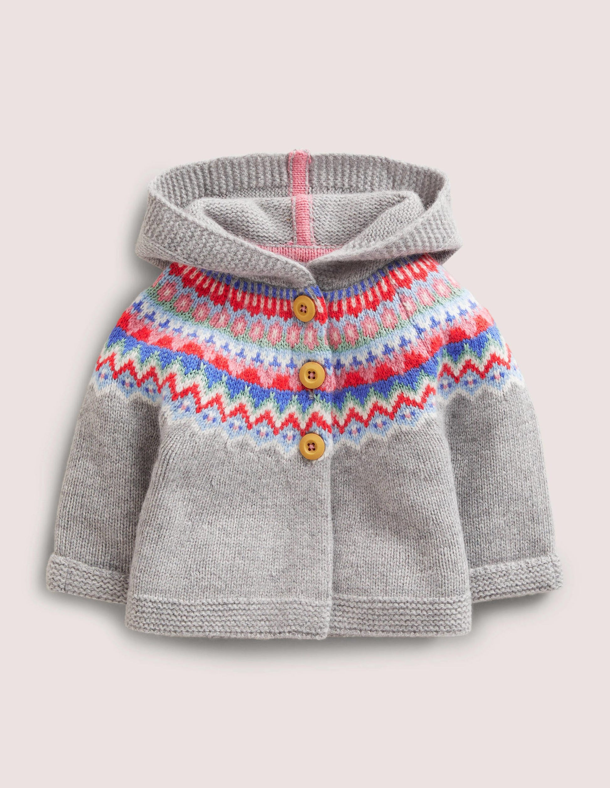 Strickjacke für Mädchen-Grau Meliert, Fair-Isle-Muster-1