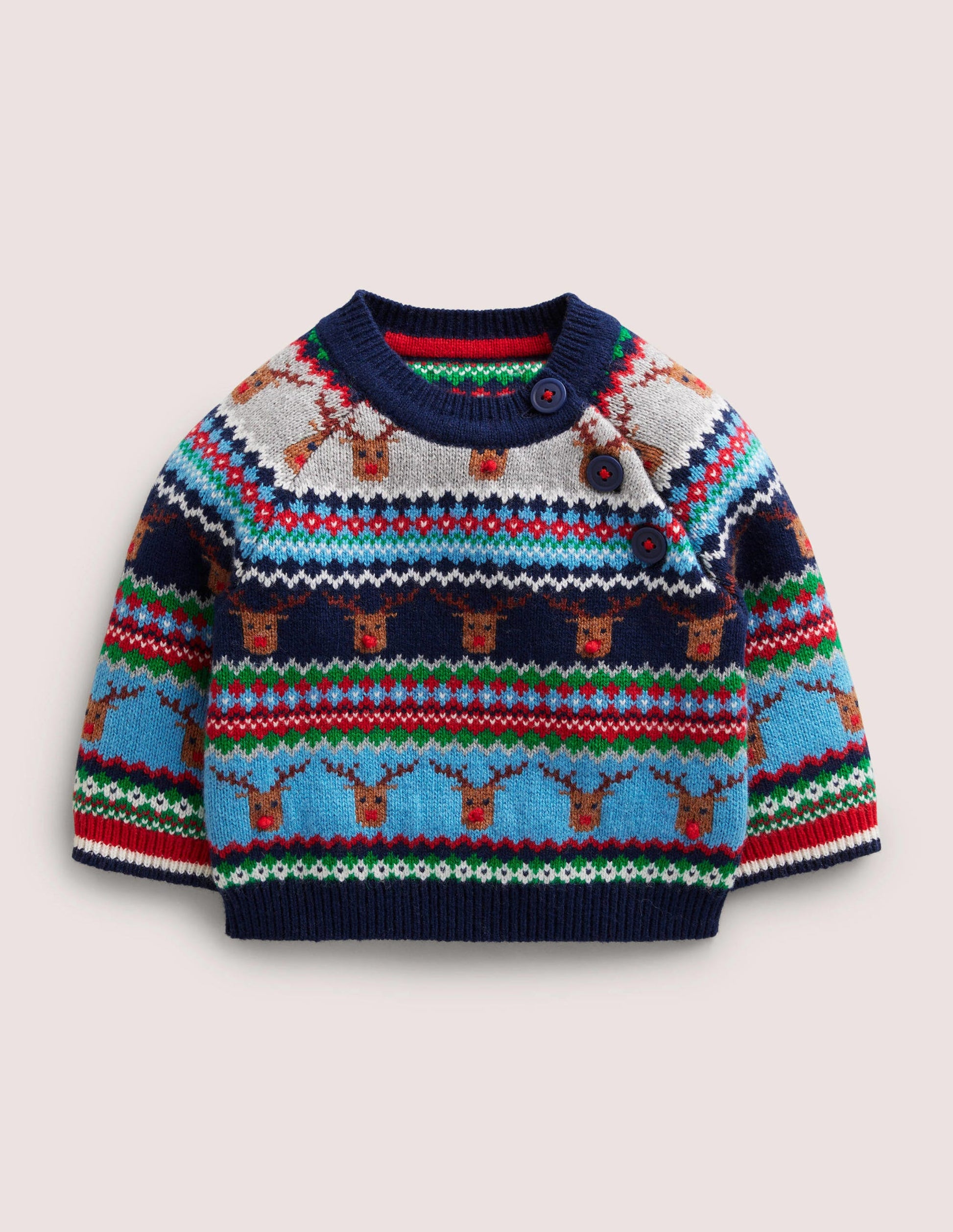 Fair-Isle-Pullover mit Rentieren-Grau Meliert, Rentiere-1