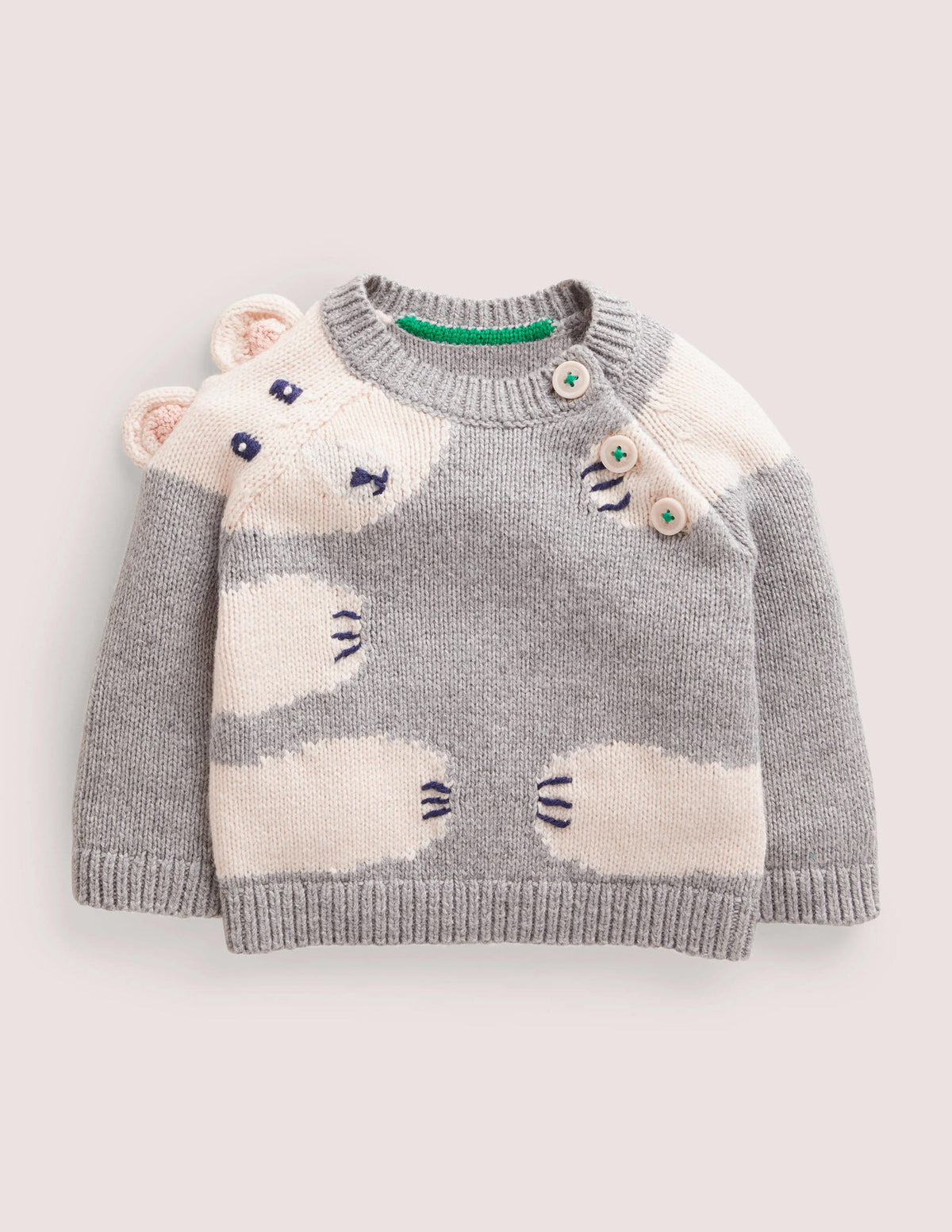 Fröhlicher weihnachtlicher Pullover-Grau Meliert, Eisbär-1