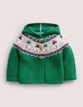 Veste en maille motif jacquard-Motif jacquard bonhomme de neige vert