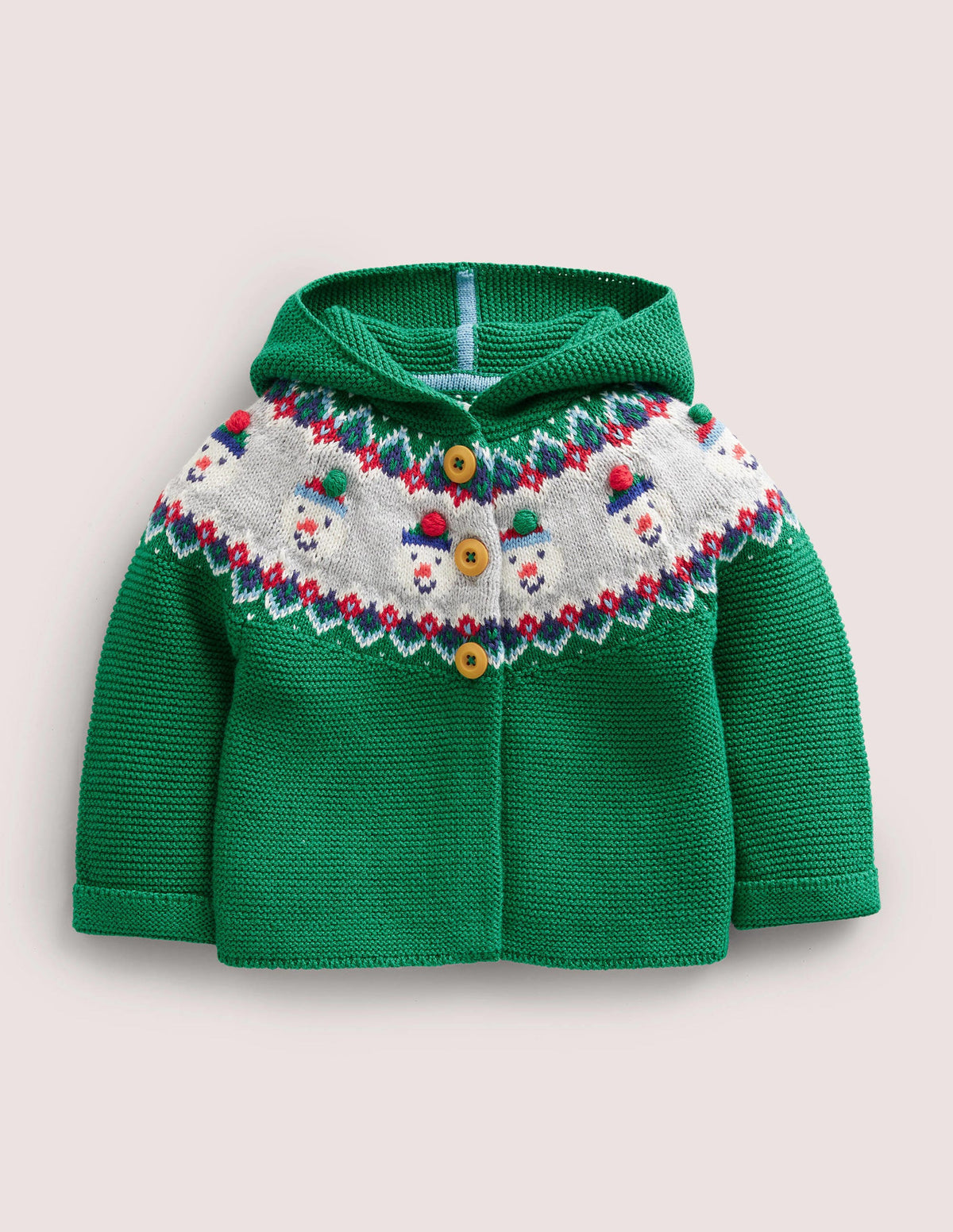 Veste en maille motif jacquard-Motif jacquard bonhomme de neige vert - Image 1