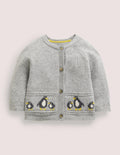 Fair-Isle-Cardigan für Neugeborene-Silber Meliert, Pinguine