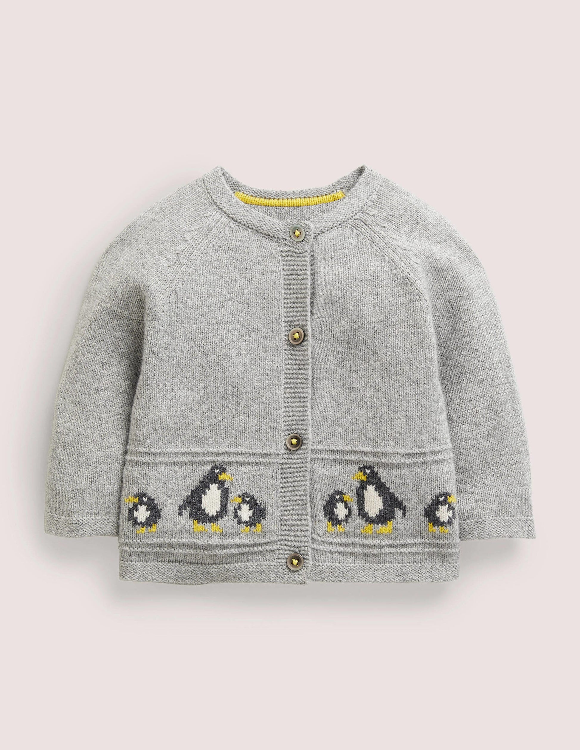 Fair-Isle-Cardigan für Neugeborene-Silber Meliert, Pinguine-1