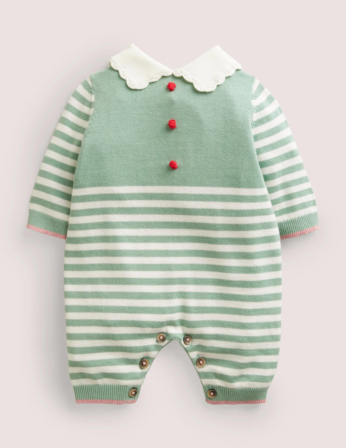 Green-Striped Knitted Elf Christmas Romper-Csarite Green Stripe Elf - Image 1
