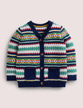 Cardigan mit durchgehendem Fair-Isle-Muster-Segelblau, Buntes Fair-Isle-Muster