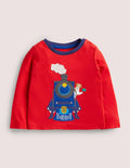 Long-sleeved Appliqué T-shirt-Rockabilly Red Train