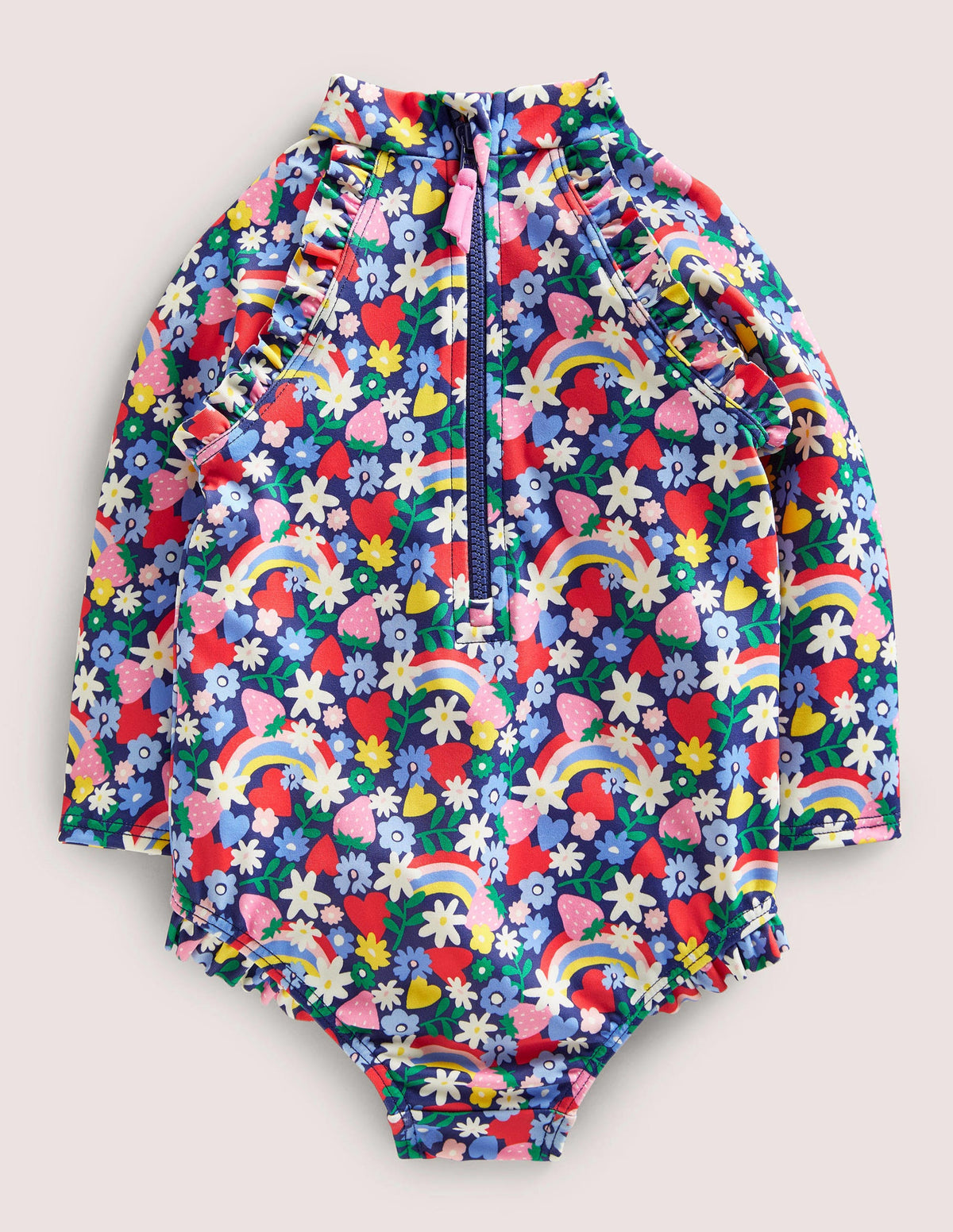 Long Sleeve Frilly Swimsuit-Starboard Rainbow Ditsy - Image 2