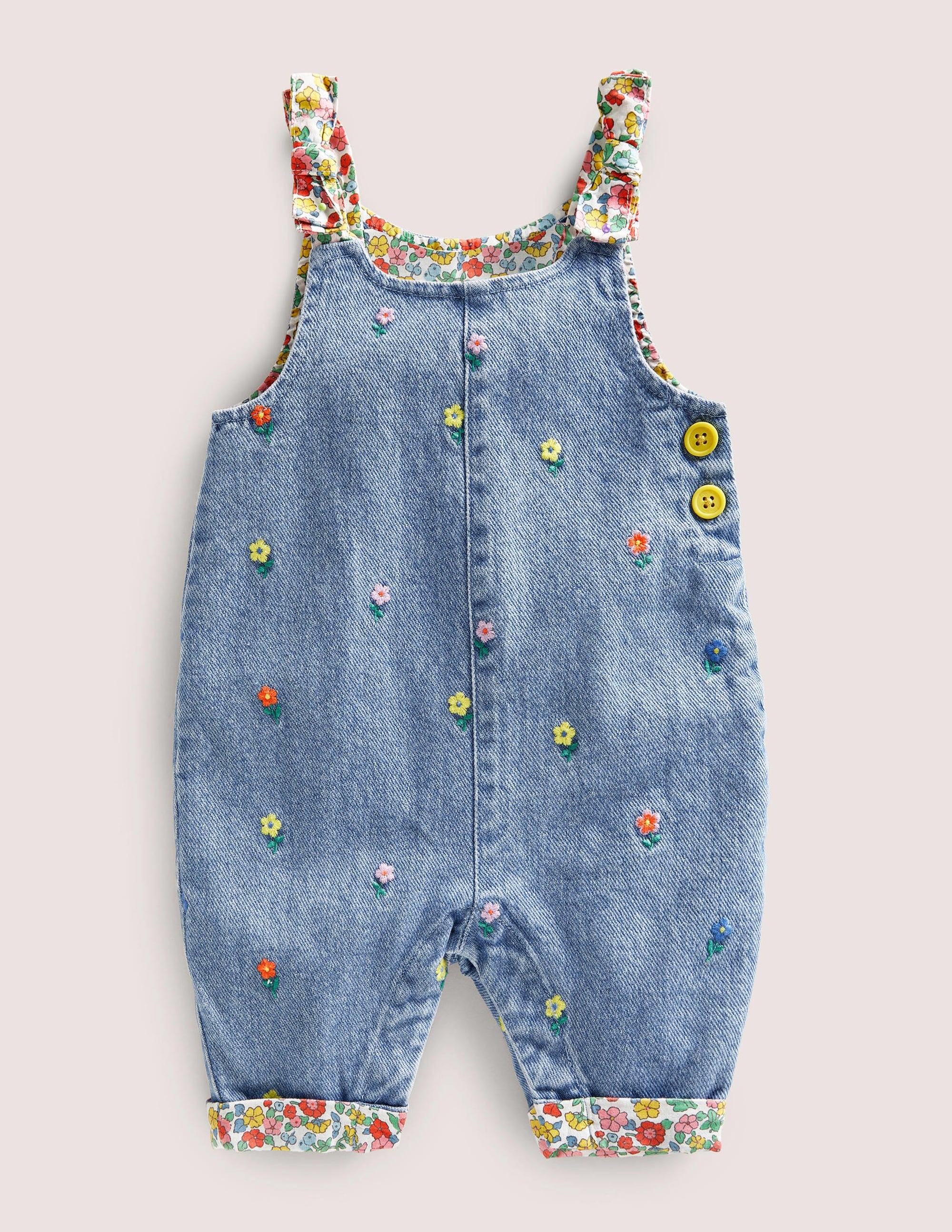 Salopette tissée à nœud-Broderie Fleur Denim - Image 1