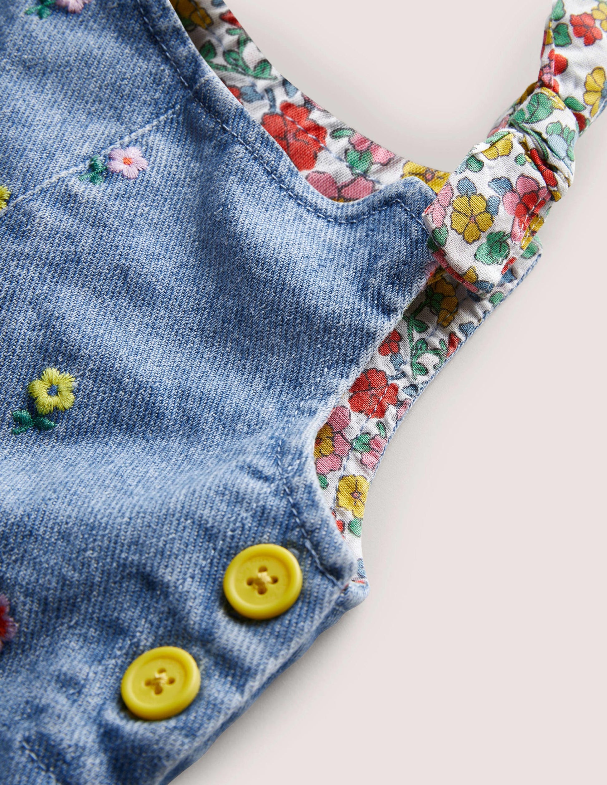 Salopette tissée à nœud-Broderie Fleur Denim-3