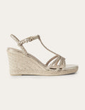 Geflochtene Espadrilles mit Keilabsatz-Blassgold-Metallic