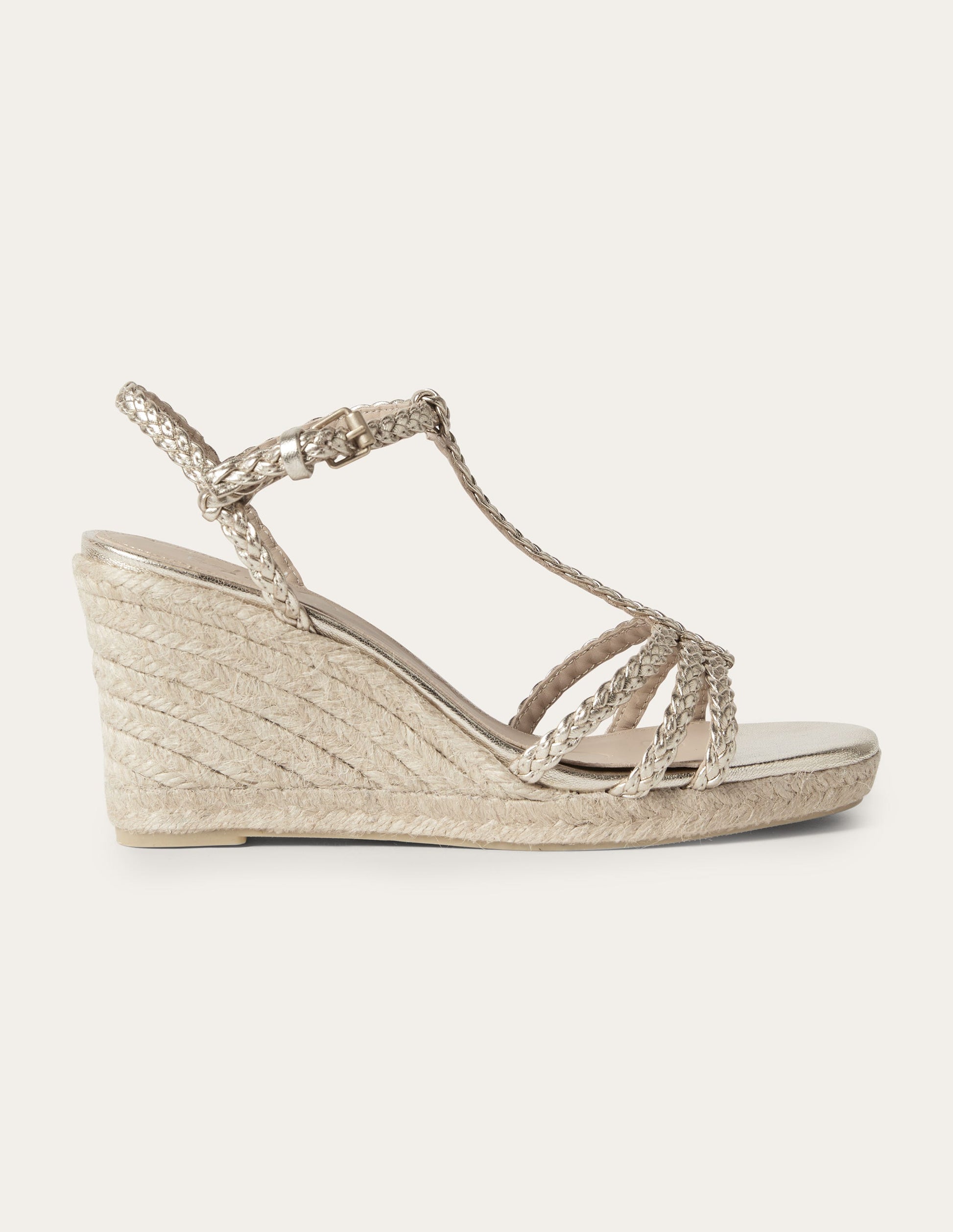 Geflochtene Espadrilles mit Keilabsatz-Blassgold-Metallic-1