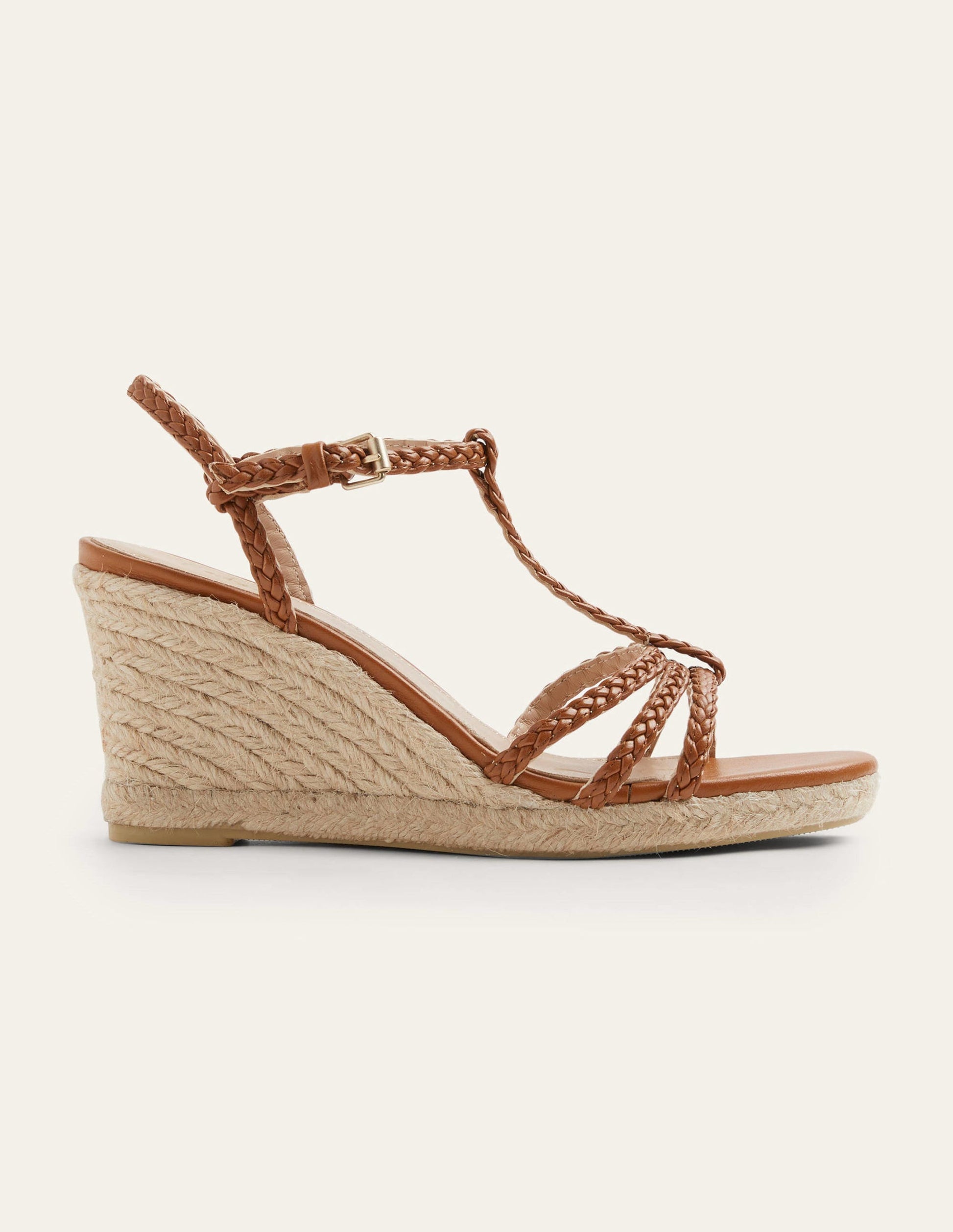 Geflochtene Espadrilles mit Keilabsatz-Hellbraun-5