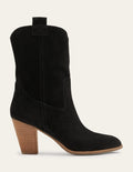 Westernstiefel zum Reinschlüpfen-Schwarz, Veloursleder