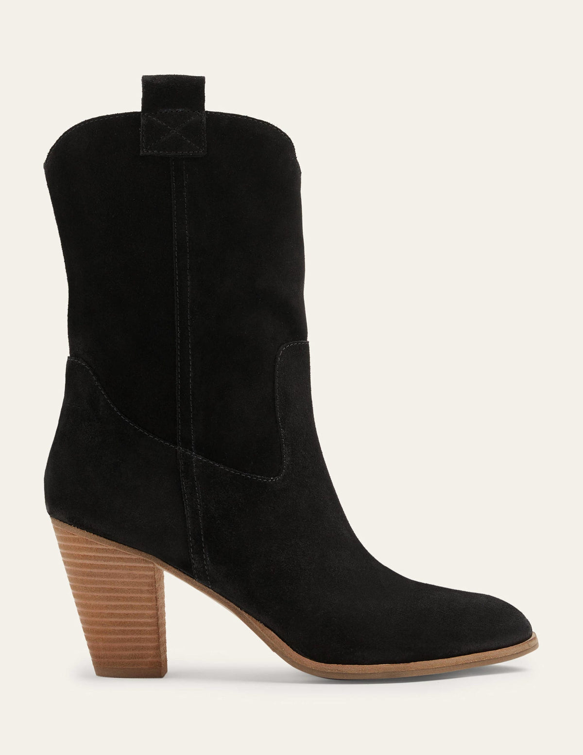 Westernstiefel zum Reinschlüpfen-Schwarz, Veloursleder-1