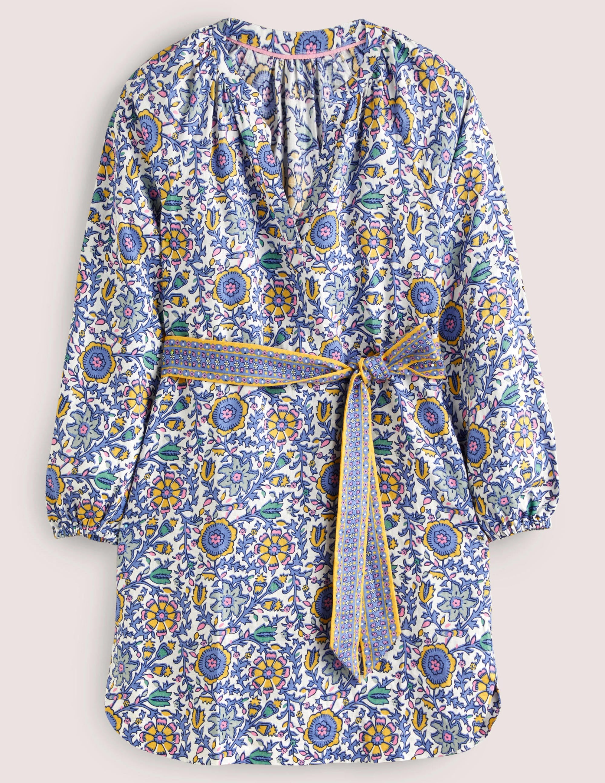 Mini-robe à col cranté en lin-Bleu Côte d'Azur, motif Enchanting Twig - Image 7