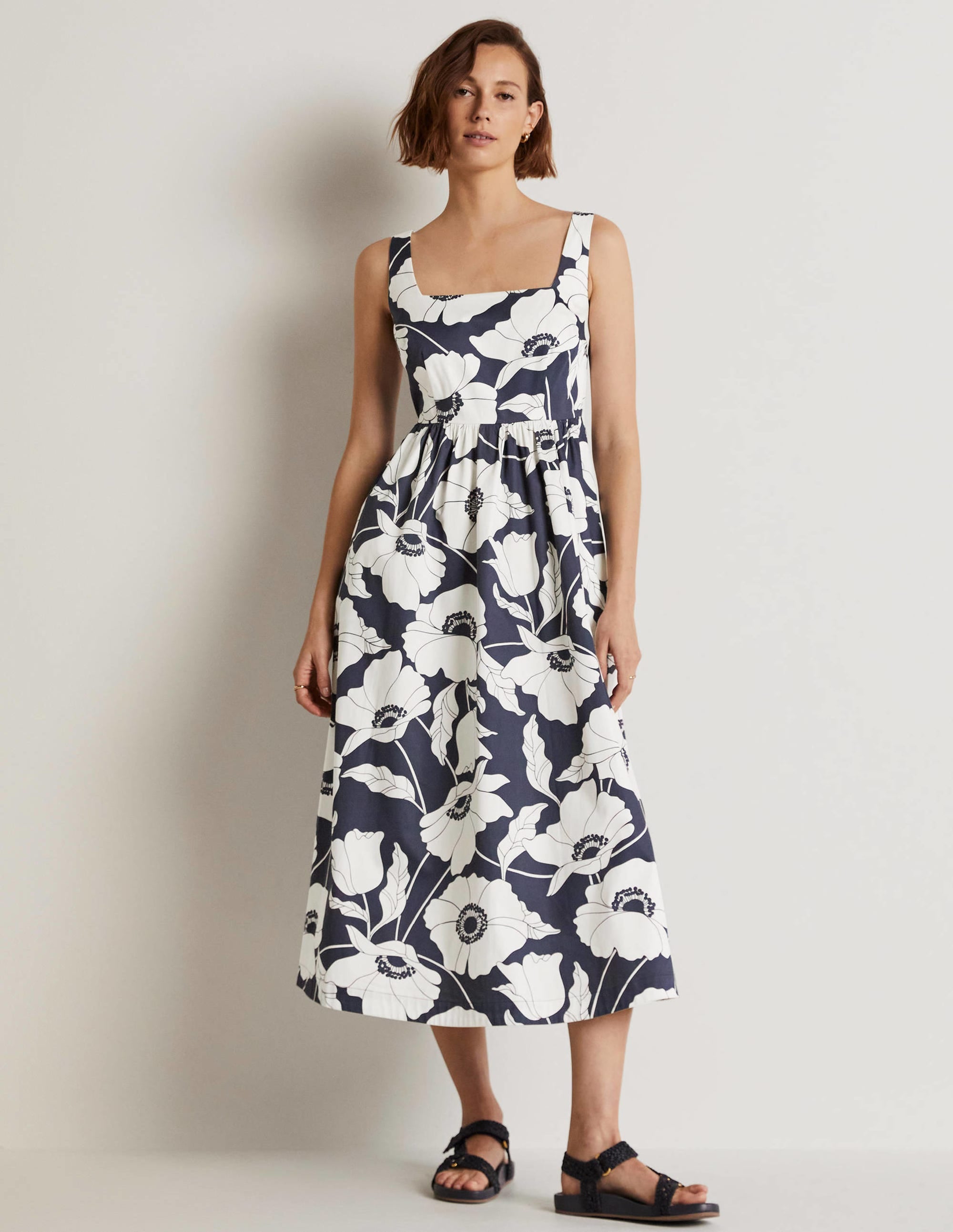 Violet Midikleid mit eckigem Ausschnitt-Navy, Elegante Weinranke - Image 9