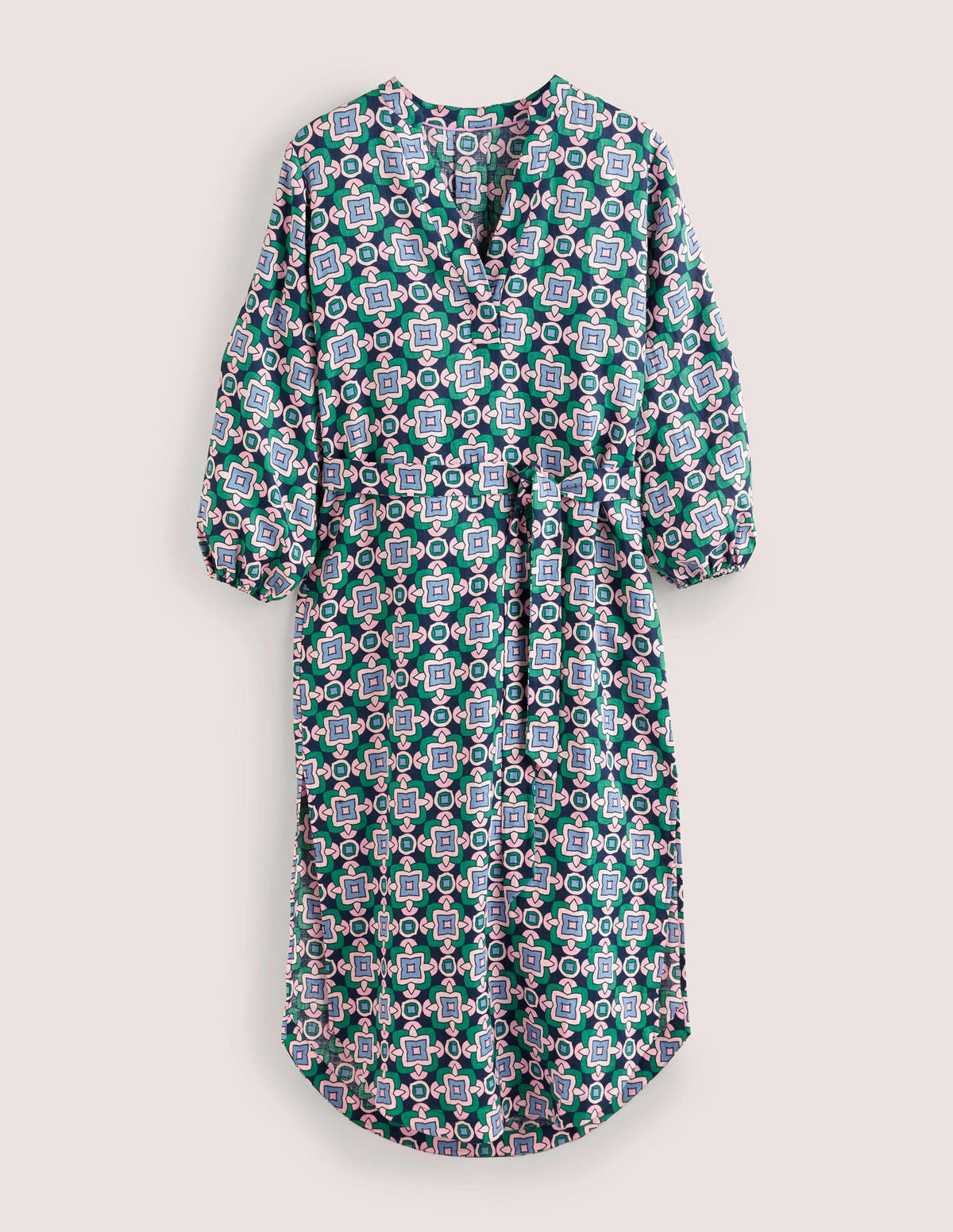 Langärmliges Maxikleid aus Leinen-Navy, Geometrisches Muster-8