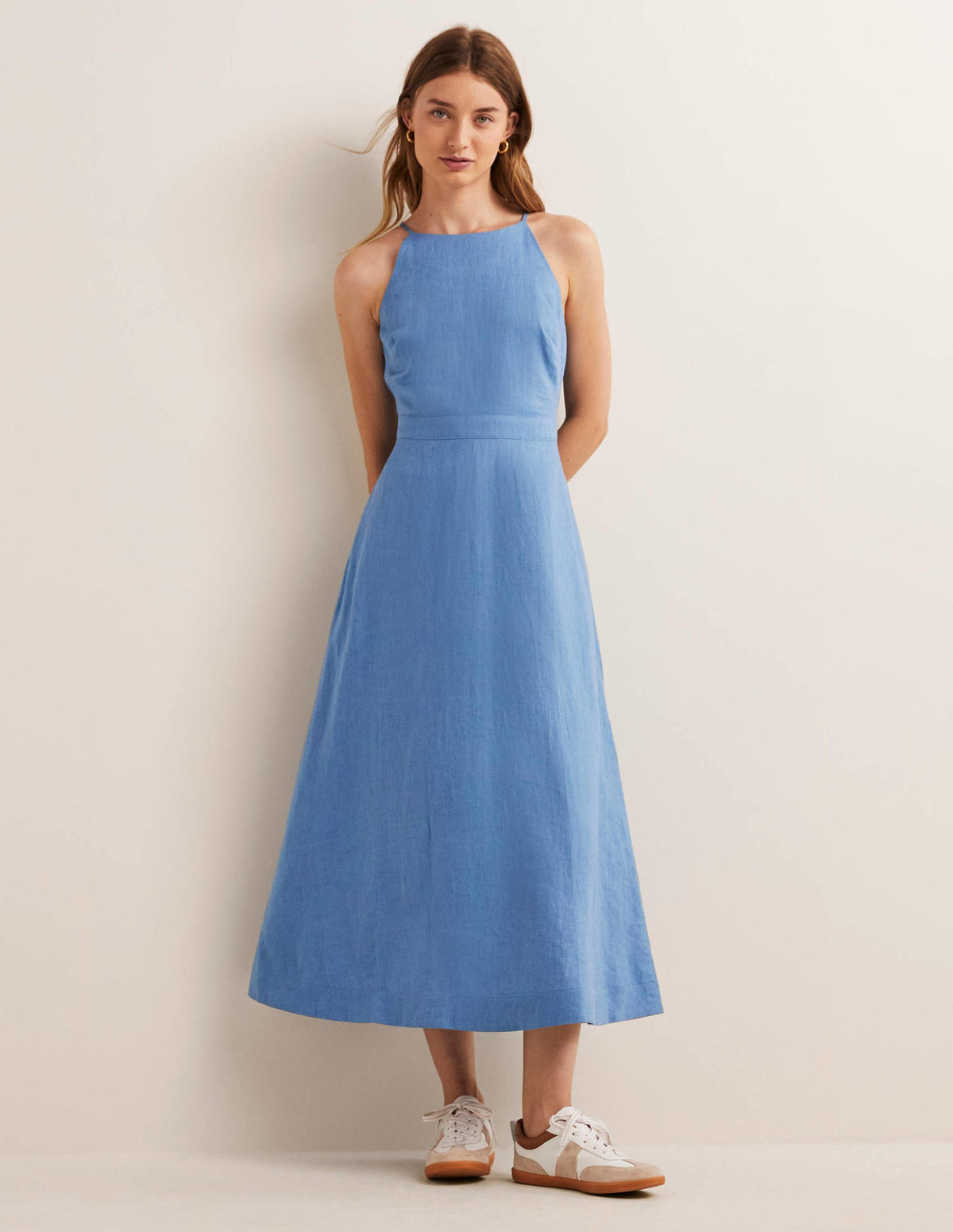 Neckholder-Midikleid aus Leinen-Rivierablau - Image 1
